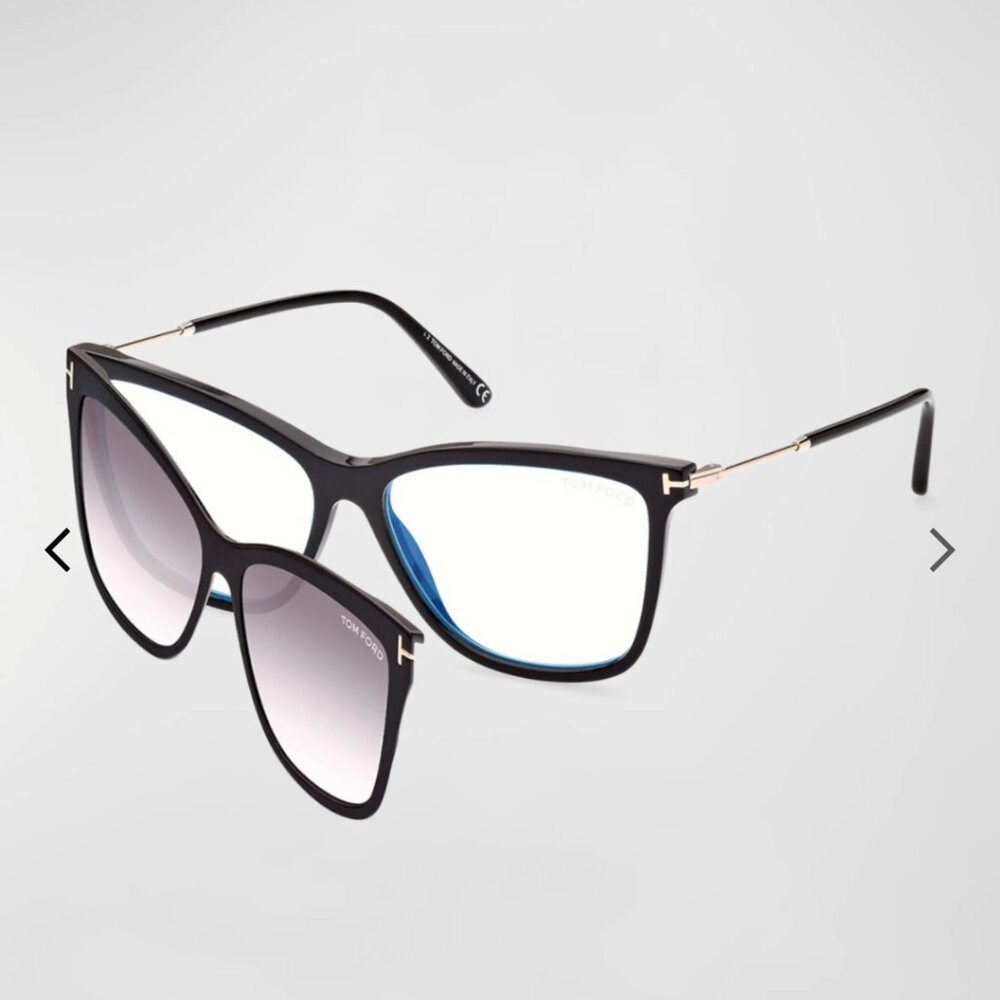 SOLD! TOM FORD TF5824 - Black Eyeglasses with Magnetic Clip-on Sunglasses